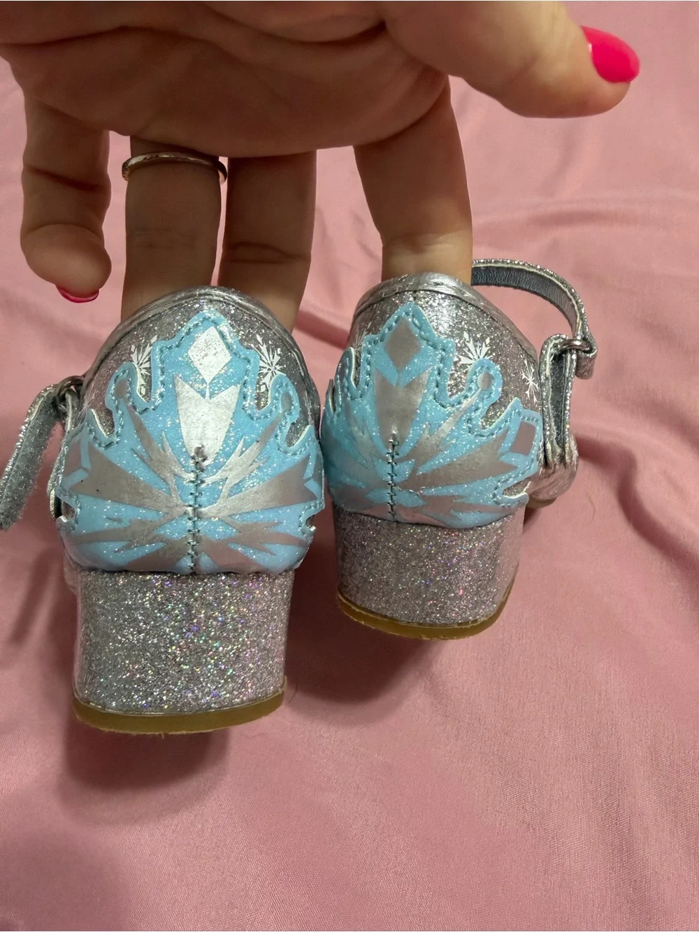 Disney Silver Glitter Mary Jane Dress Shoes with Elsa Medallion